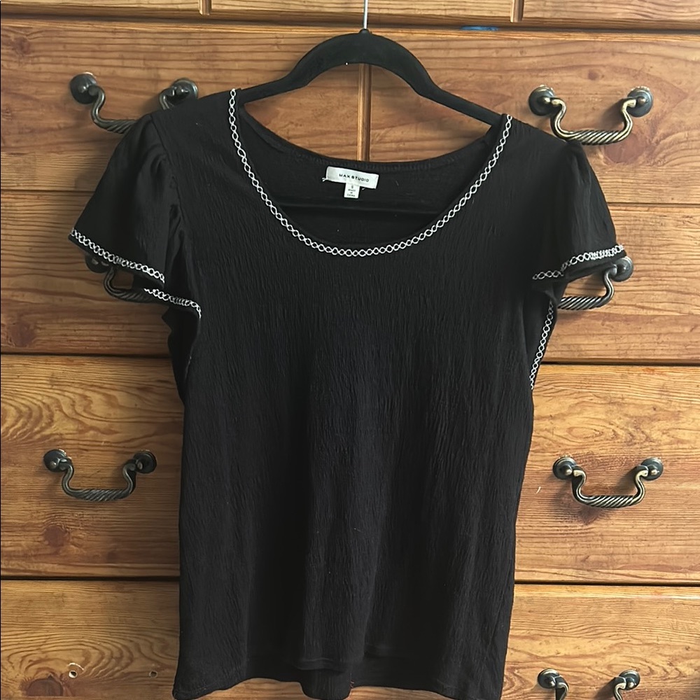 Max Studio Black Ruffled Short Sleeve Tee